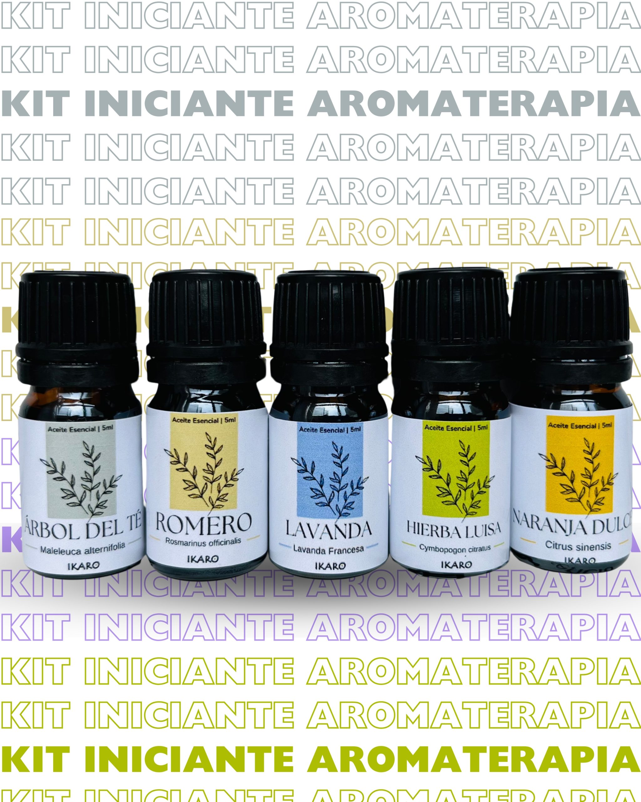 Set de aceites esenciales puros para aromaterapia natural.