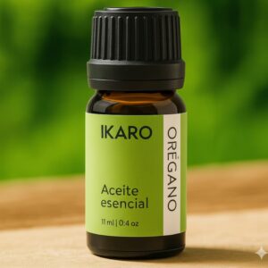 Aceite esencial de orégano natural IKARO – 11 ml con carvacrol y timol; propiedades, beneficios, usos y formato comestible supervisado.