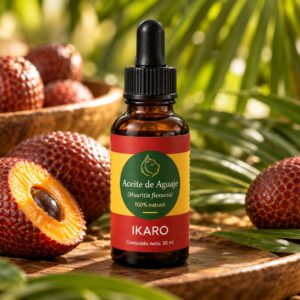 Aceite de Aguaje IKARO 100% natural, prensado en frío, 30 ml: nutre la piel y el cabello.