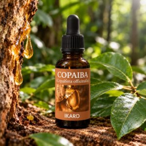 Aceite de Copaiba 100% puro, rico en beta-cariofileno el cual actúa como fitocannabinoide al unirse a los receptores CB2 del sistema endocannabinoide, que regula el dolor, la inflamación y la inmunidad. Potente antiinflamatorio, regenerador y antiséptico natural.