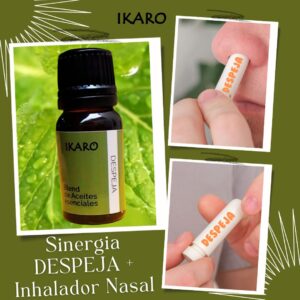 DESPEJA aceites esenciales para vías respiratorias – frasco ámbar 11 ml más inhalador con menta, hierba buena, eucalipto y romero