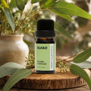 Aceite esencial de eucalipto limón 11 ml frasco ámbar IKARO – repelente natural, relajante y antiinflamatorio