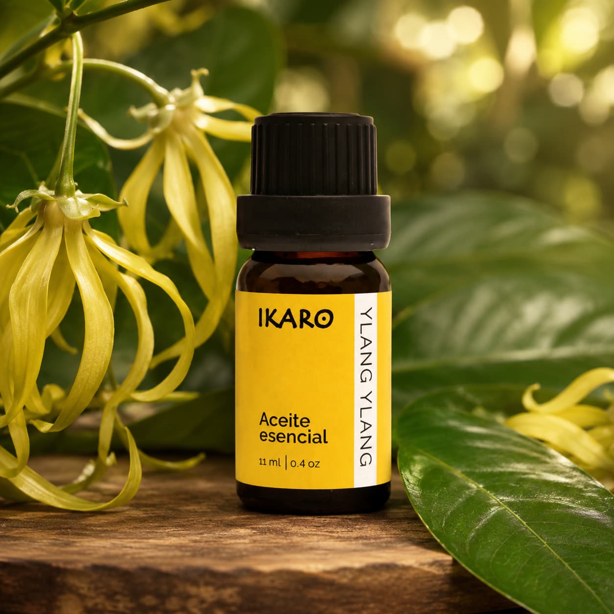 frasco de aceite esencial de ylang ylang para piel, cabello y aromaterapia