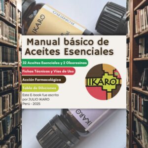 manual básico de aceites esenciales – portada del e‑book de IKARO con métodos de uso y tabla de diluciones