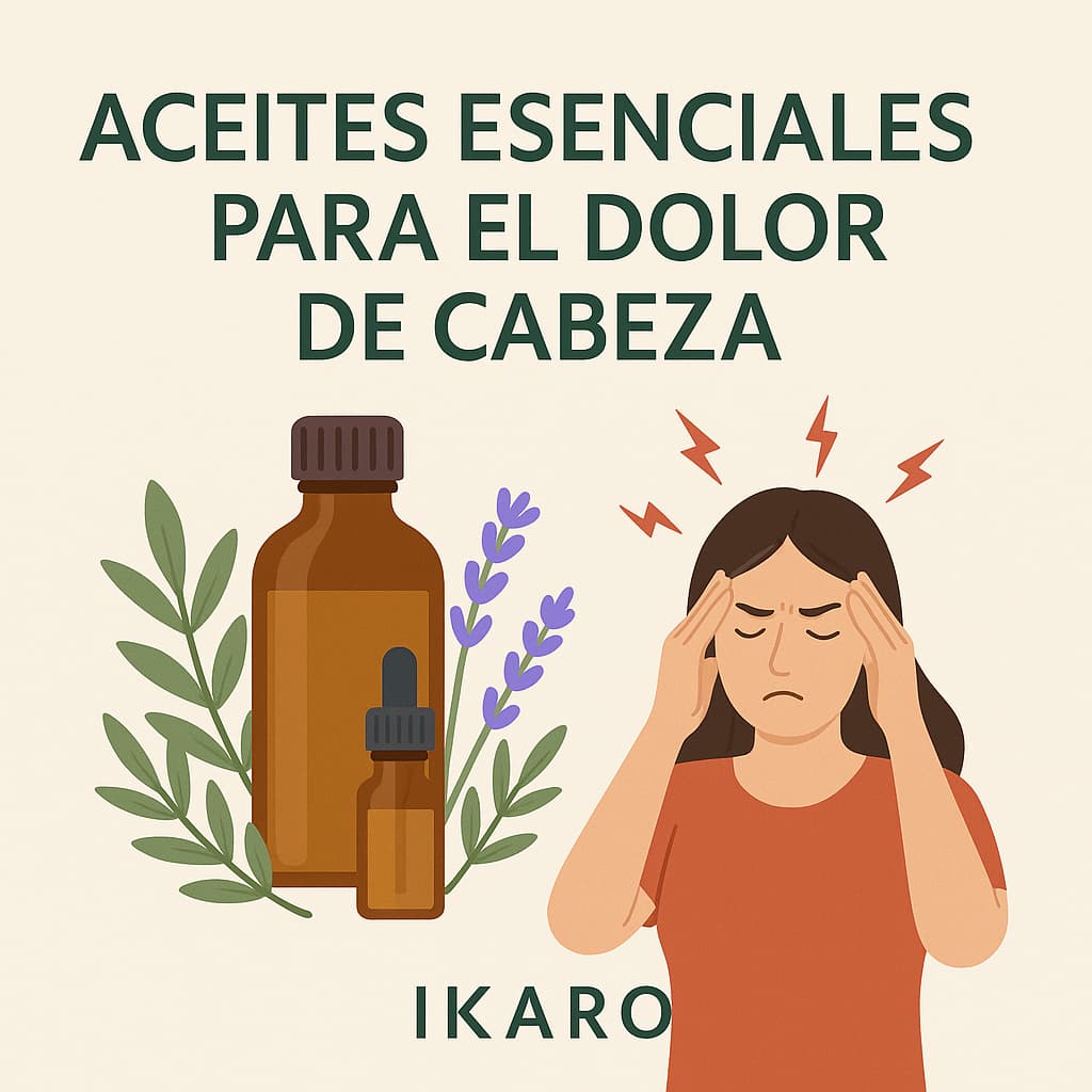 Aceites esenciales para la migraña y el dolor de cabeza - frasco ámbar con lavanda y menta