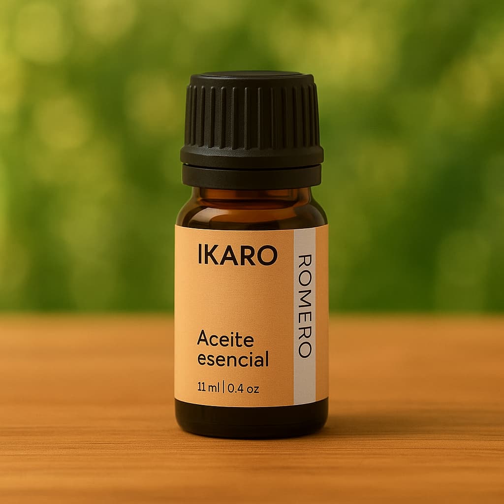 Aceite esencial de Romero (Rosmarinus officinalis) – 10 ml Aceite esencial de romero (Rosmarinus officinalis) IKARO 10 ml – memoria, concentración y crecimiento capilar