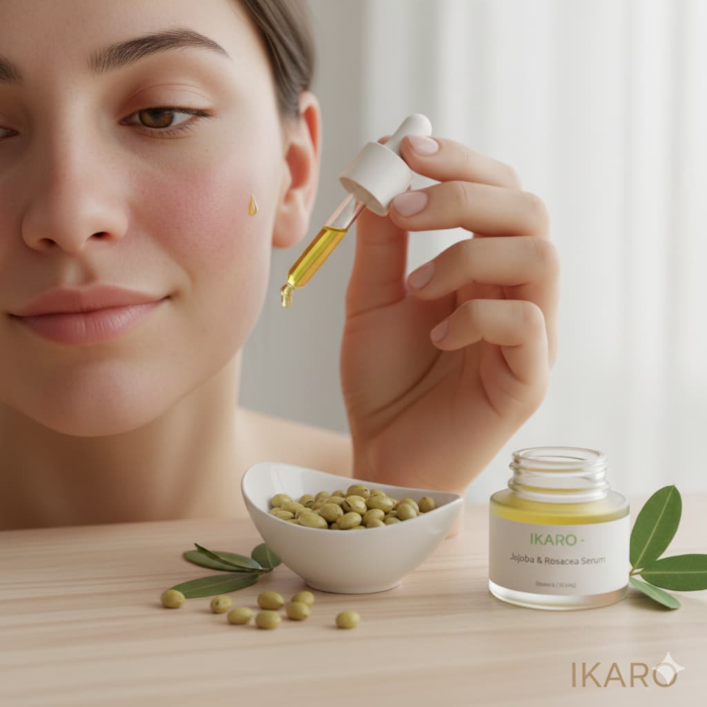 Aceite de jojoba natural IKARO en frasco de vidrio ámbar