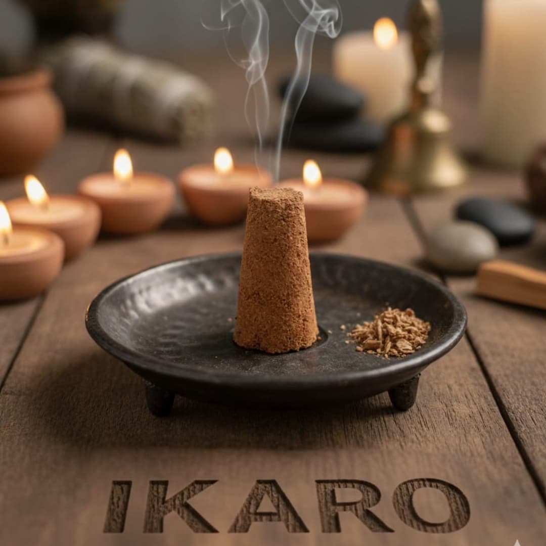 Sahumerio palo santo e inciensos aromáticos naturales IKARO – conos artesanales hechos de madera reaprovechada