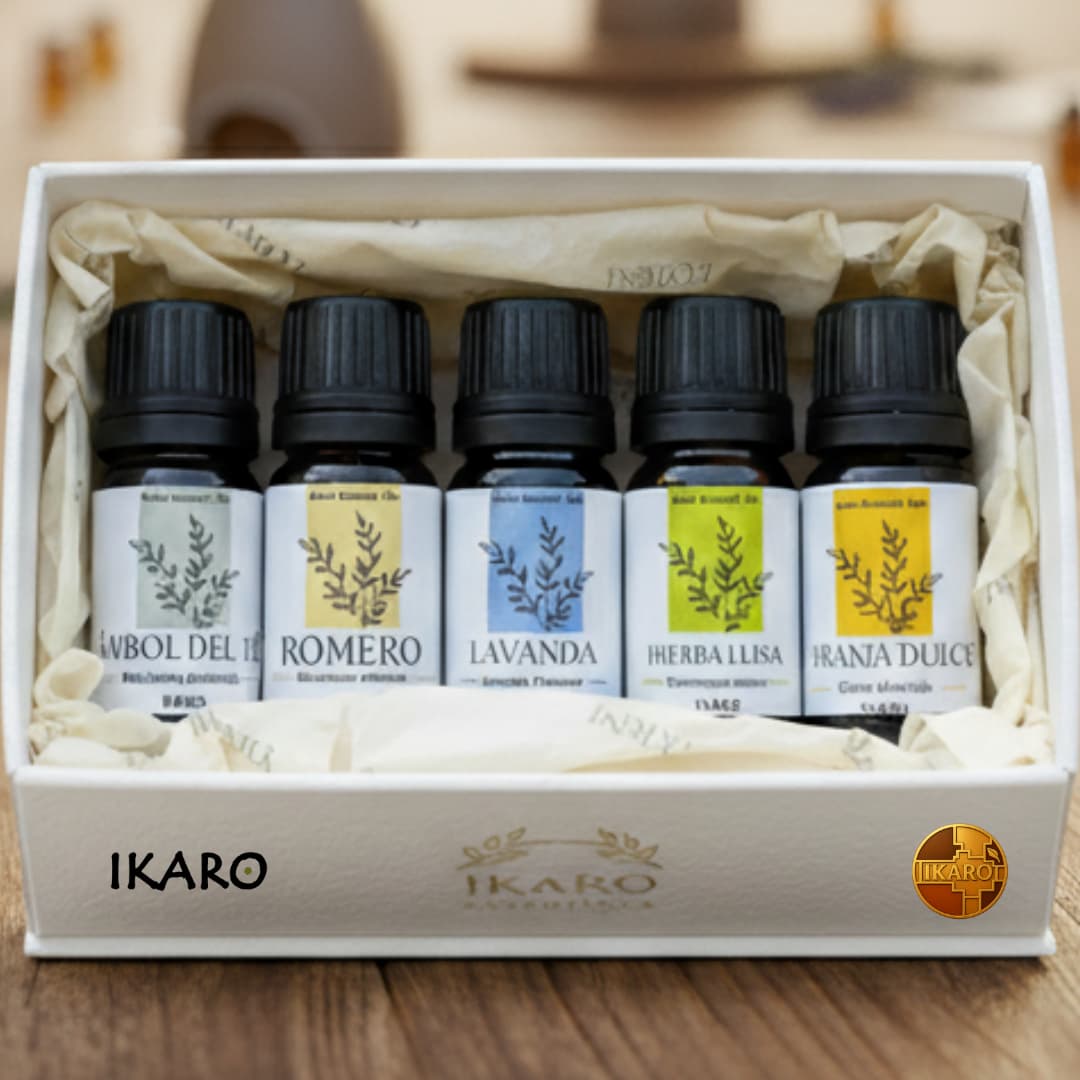 Set de aceites esenciales puros IKARO con 5 frascos – kit de aromaterapia