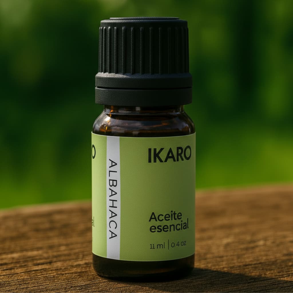 Aceite esencial de albahaca IKARO 11 ml frasco ámbar aroma herbal