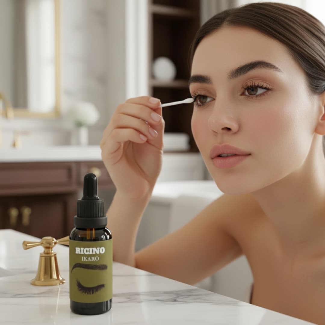 Aceite de ricino: aplicación en pestañas Aplicación del aceite de ricino IKARO en pestañas con cepillo limpio (uso cosmético)