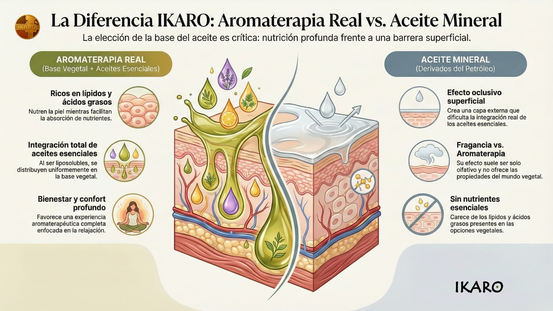 Comparación visual - aceite vegetal vs mineral