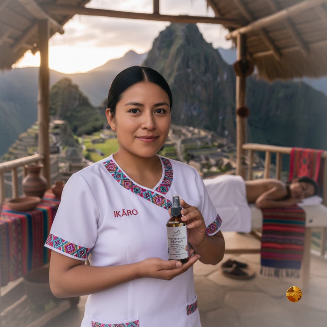 Aceite corporal de lavanda IKARO para masajes, elaborado con jojoba, oliva, coco fraccionado y aceite esencial puro de lavanda