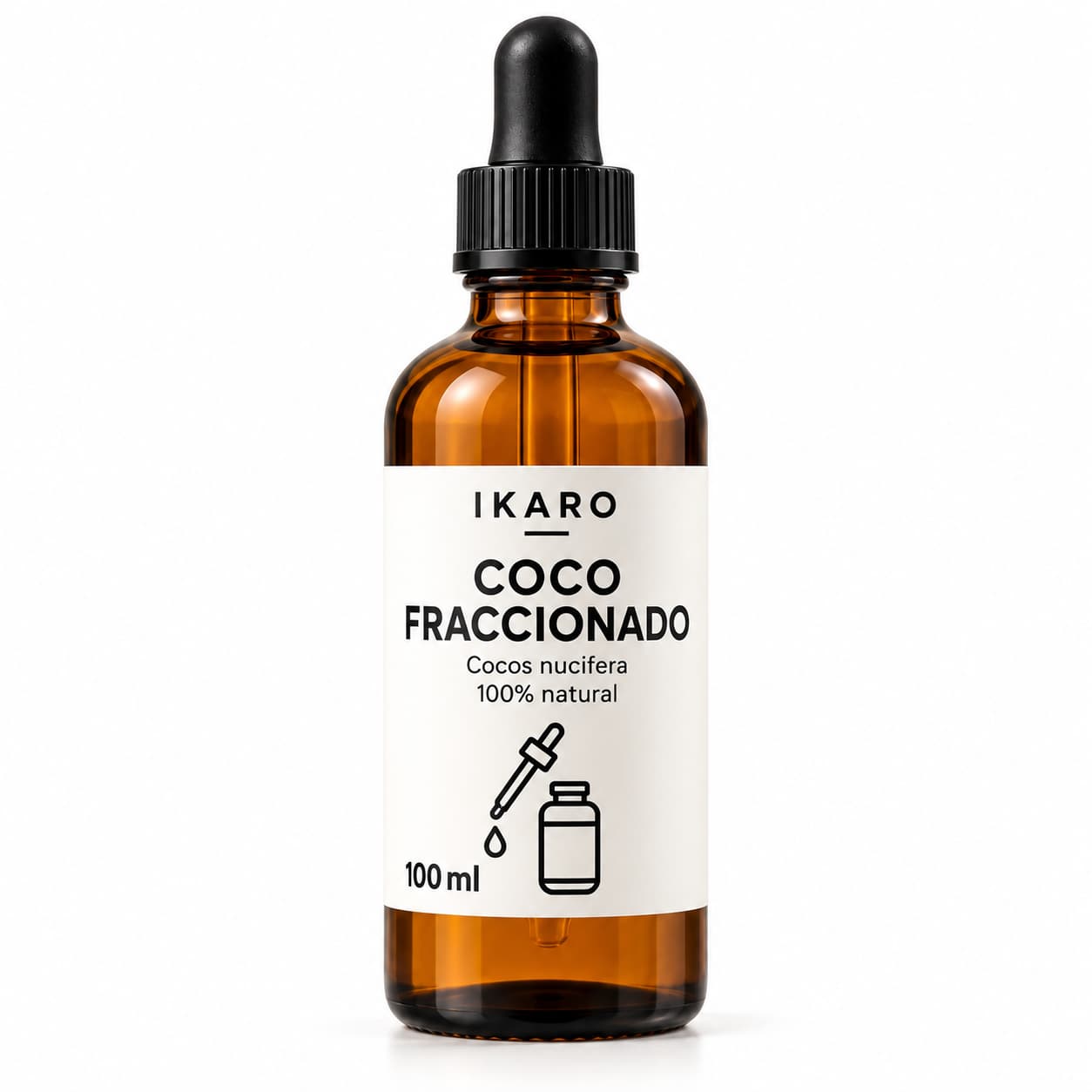Aceite de Coco Fraccionado IKARO 100 ml, aceite vehicular para aromaterapia, piel y cabello