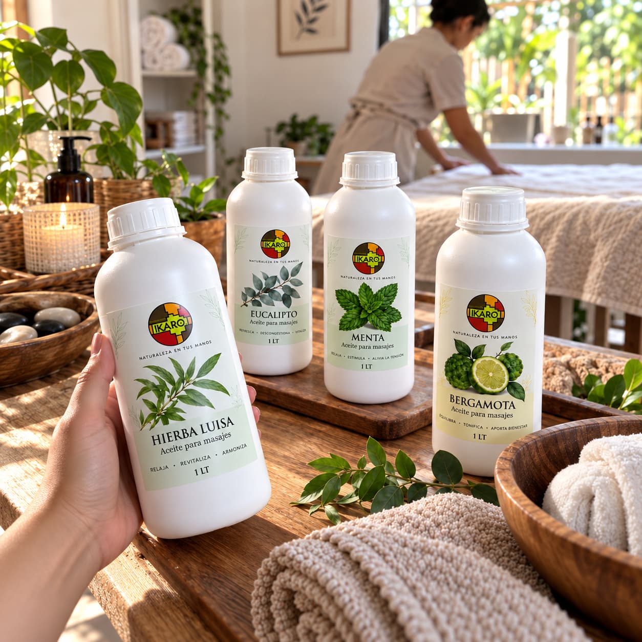 Aceite para masajes por litro IKARO para spas y terapeutas