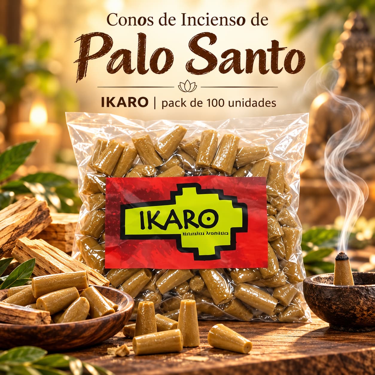 Conos de Incienso de Palo Santo IKARO caja profesional de 100 unidades