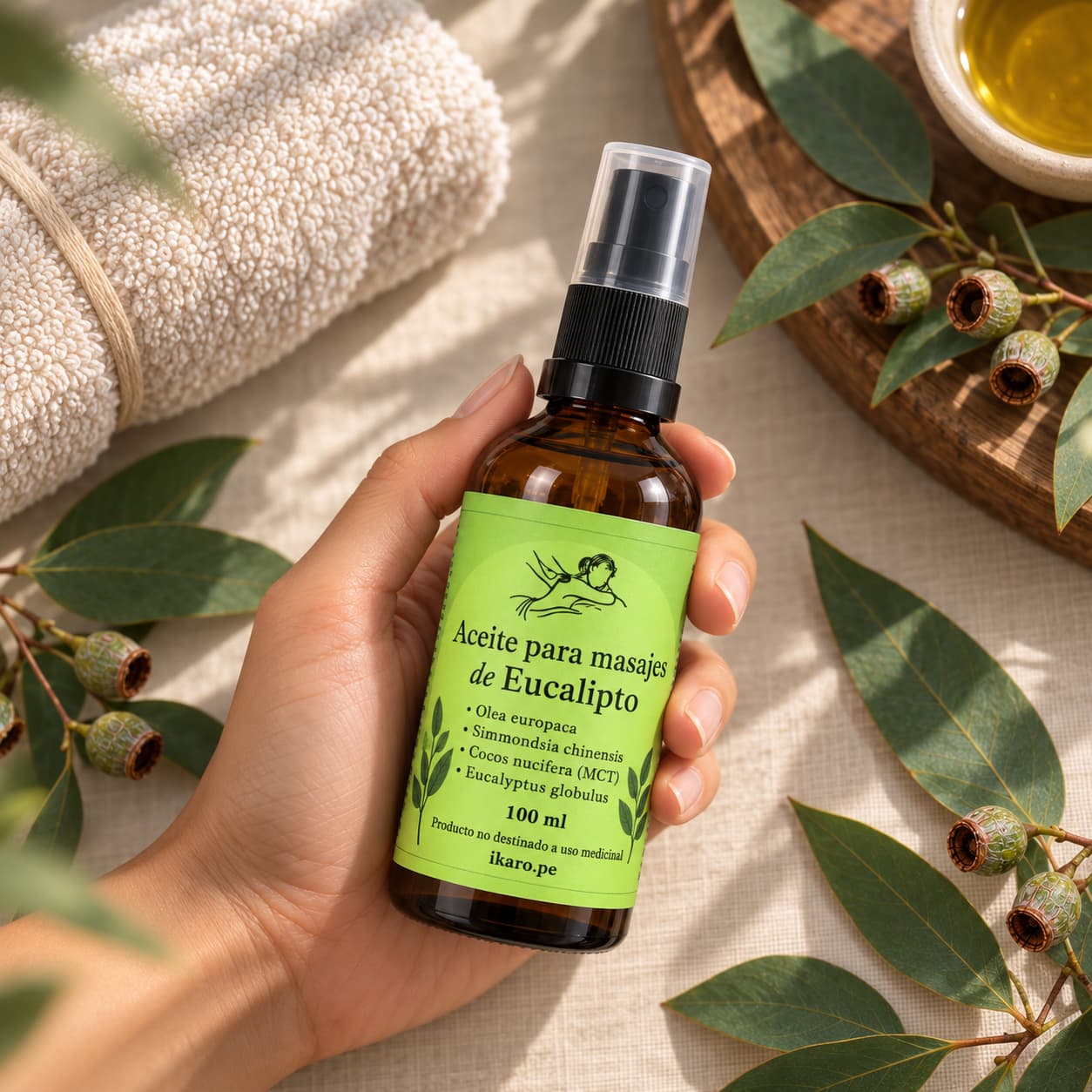 Aceite para Masajes de Eucalipto IKARO 100 ml con aceite esencial puro de Eucalyptus globulus