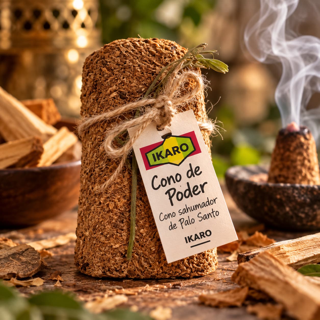 Cono de Poder IKARO de Palo Santo prensado para sahumado intenso