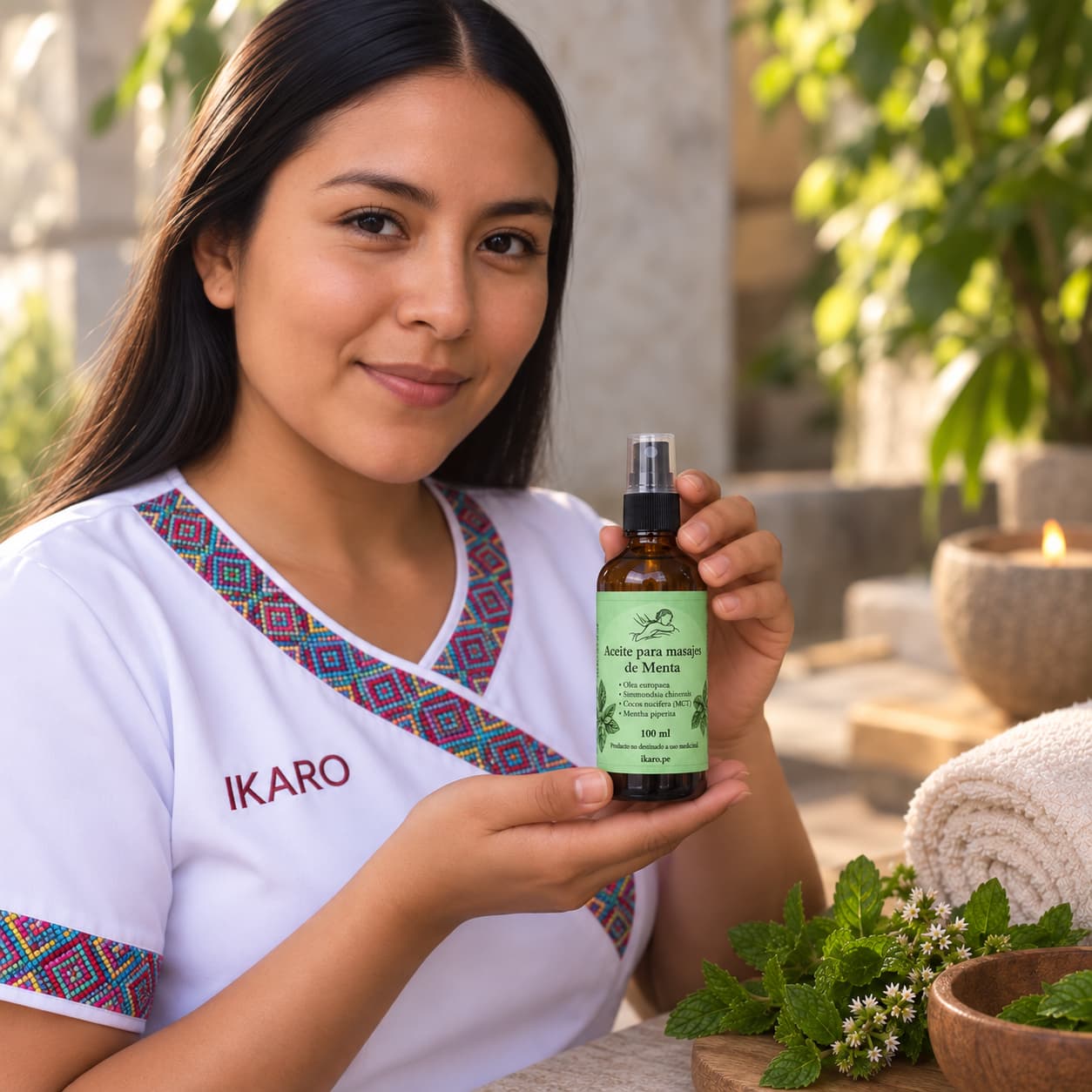 Aceite para Masajes de Menta IKARO 100 ml con jojoba, oliva, coco fraccionado y aceite esencial puro de Mentha piperita
