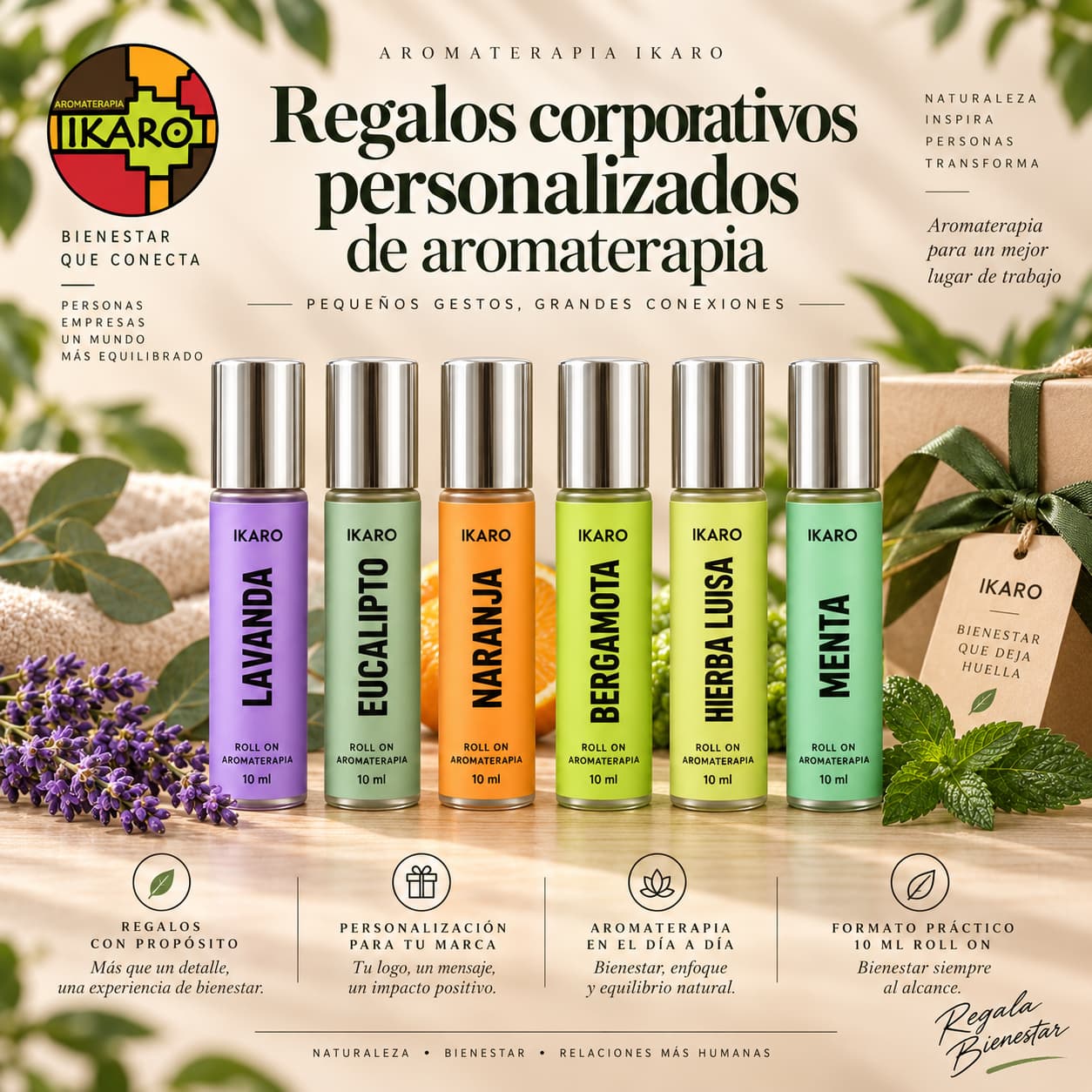 Set de regalos corporativos de aromaterapia IKARO personalizados con logo de empresa