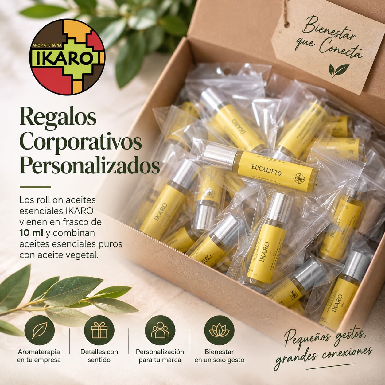 Regalos corporativos personalizados de aromaterapia IKARO en Perú: roll-on personalizado con logo