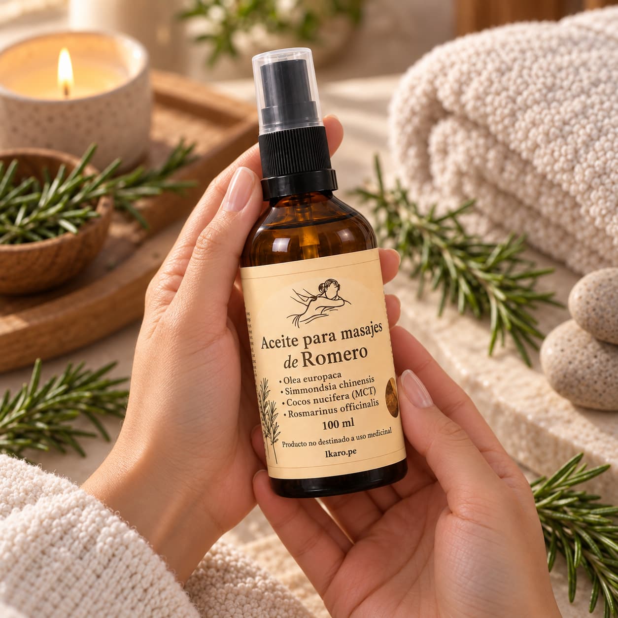 Aceite para Masajes de Romero IKARO 100 ml con aceite esencial puro de Rosmarinus officinalis