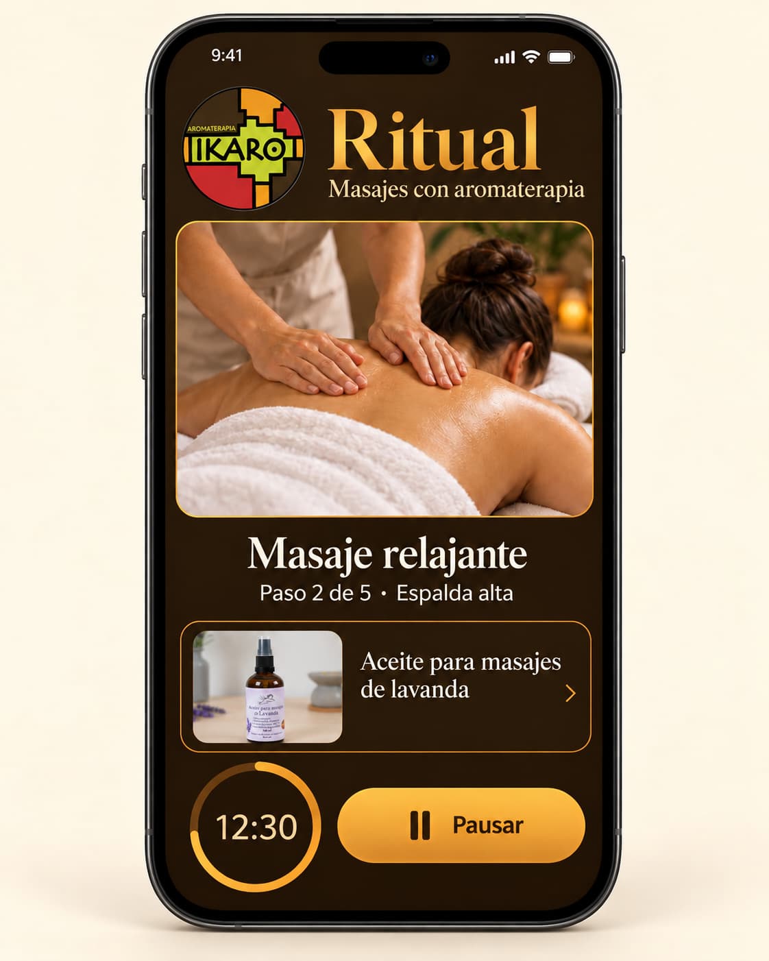 Ritual de masajes IKARO en un celular