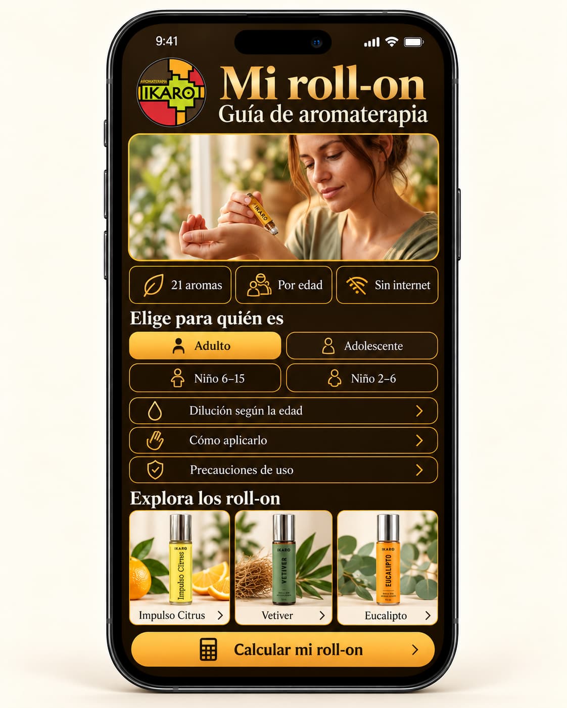 Guía de roll-ons IKARO en un celular